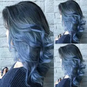 跨境假发 欧美时尚染色假发女黑色渐变蓝色假发大波浪化纤头套