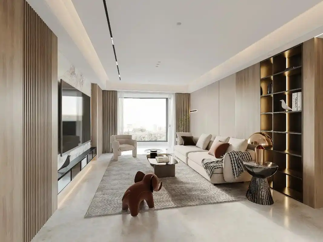 现代轻奢装修风格.护墙板和木格栅的结合,突出轻奢美的调性,岩 - 抖音