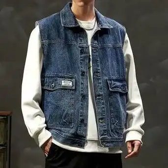 潮牌牛仔马甲外套男春秋季新款潮流百搭宽松坎肩男士无袖工装夹克