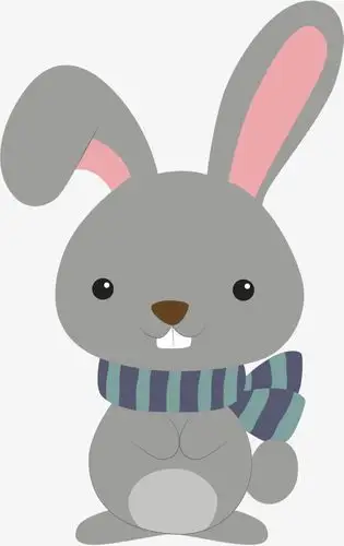 夏季手绘清新大叶植物装饰可爱卡通小兔子矢量插画