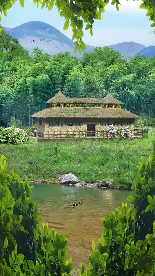 深山草屋为家,了却人世浮华. 忙时修篱种菊,闲时小酒清茶.98