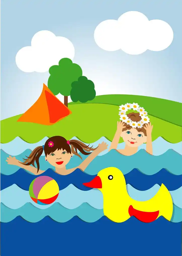 在水中玩耍的孩子,儿童玩水概念中.矢量