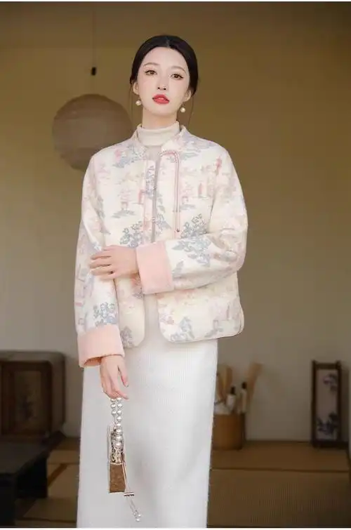 2024新款新中式外套秋冬新款国风女装茶服改良唐装山水刺绣上衣 - 17