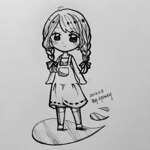 手绘线稿q版女孩