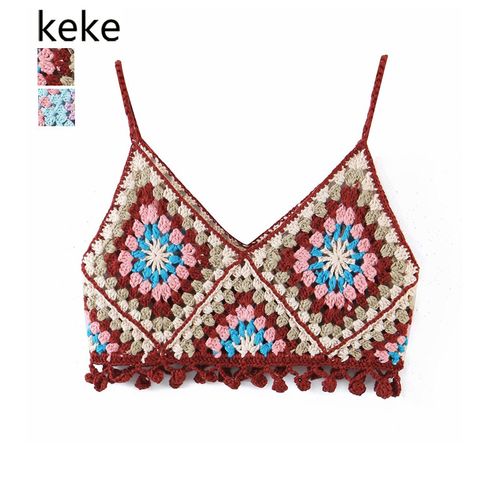泰国女装夏季新潮甜美纯手工钩织针织流苏小吊带时尚百搭小上衣潮