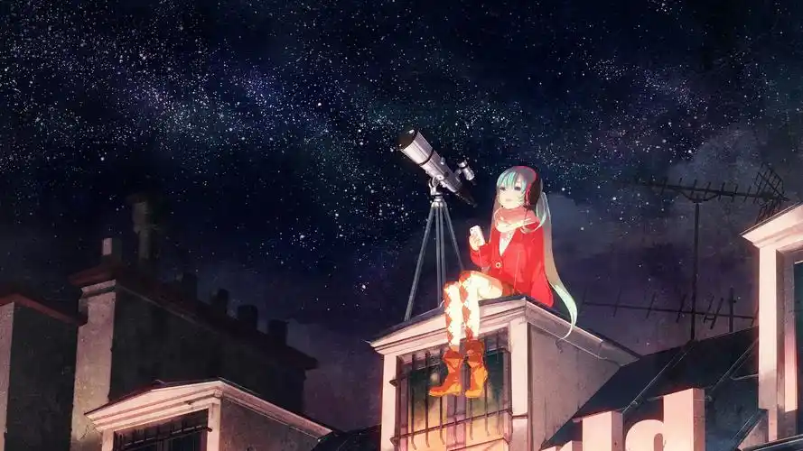 动漫,初音未来,动漫女生,星空,守望星空的初音壁纸
