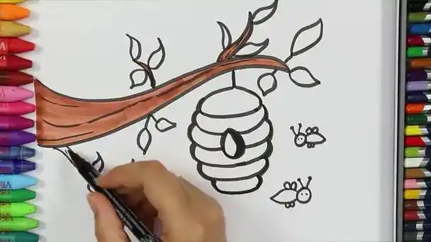 儿童涂鸦简笔画:涂上颜色的黄色蜂巢