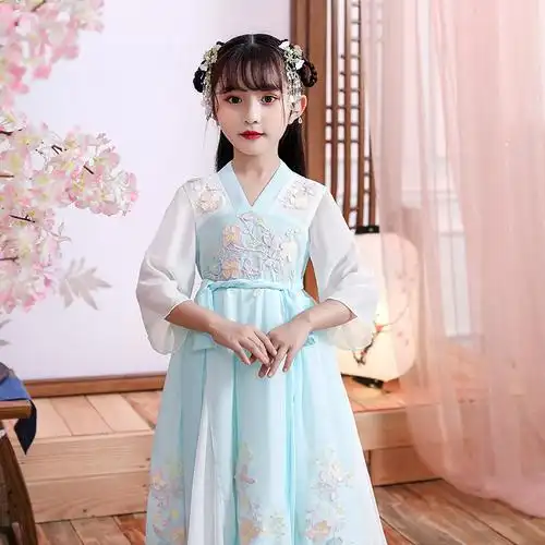 女童汉服夏装中国风儿童古装超仙小女孩改良连衣裙薄款轻纱12岁