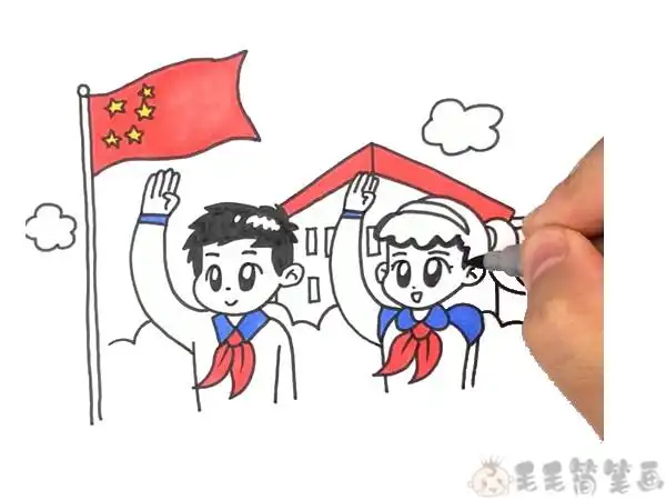 敬礼的少先队员彩色简笔画