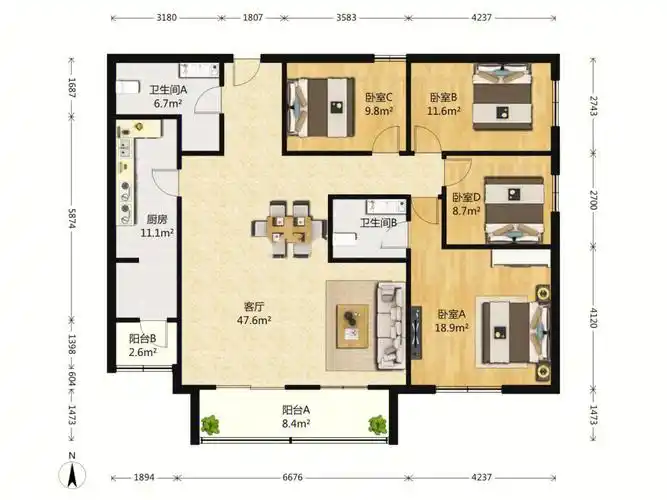 西城61实验一小61电梯直达61楼王四居6117148平