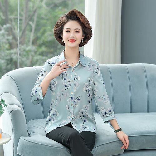 妈妈衬衫长袖2024年春夏新款中老年中袖衬衣女七分袖洋气上衣