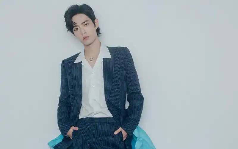 肖战条纹西装帅气写真桌面壁纸