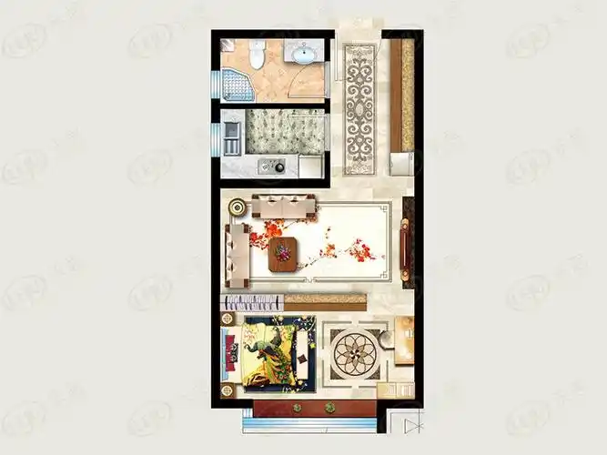 g户型 玉阶彤庭 50.7平米一室一厅一卫一厨