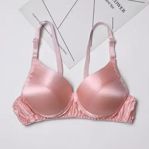 1件 桑蚕丝透气舒适无痕内衣女夏双面真丝薄钢圈光滑纯色文胸