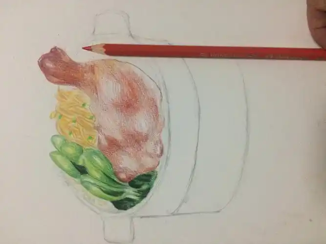 教你用彩铅画一幅卤味鸡腿饭