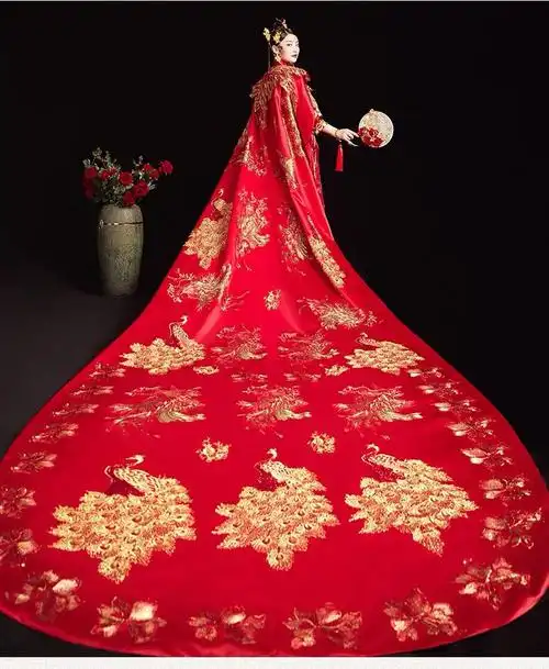 中式婚纱凤冠霞帔秀禾服新娘结婚中式礼服凤冠霞帔古代婚纱嫁衣披肩大