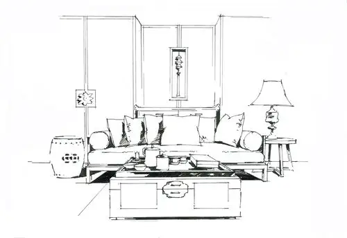 室内设计手绘作品分享1家居陈设元素线稿表达