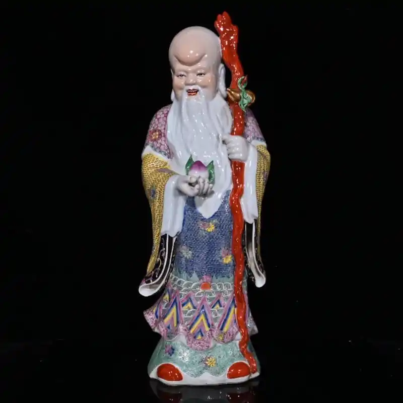 清代福建会馆曾龙升珐琅彩福禄寿三星(56×21cm)