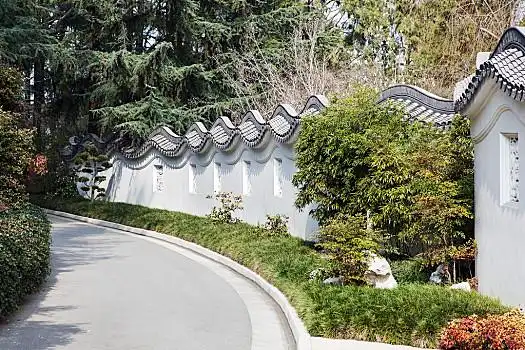 东方,花园,围墙,院落