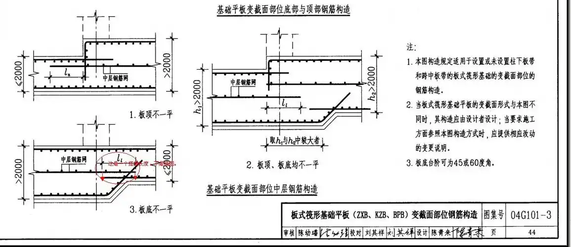关于图集04g101-3高低筏板节点标注