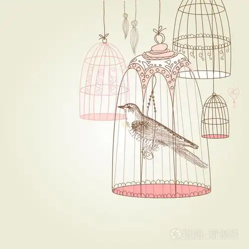 卡着一只关在笼子里的鸟