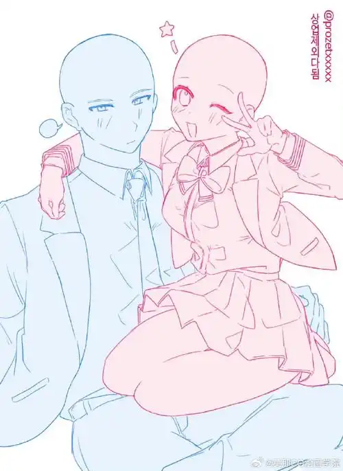 绘画超话#绘画参考##绘画素材#校园情侣cp互动
