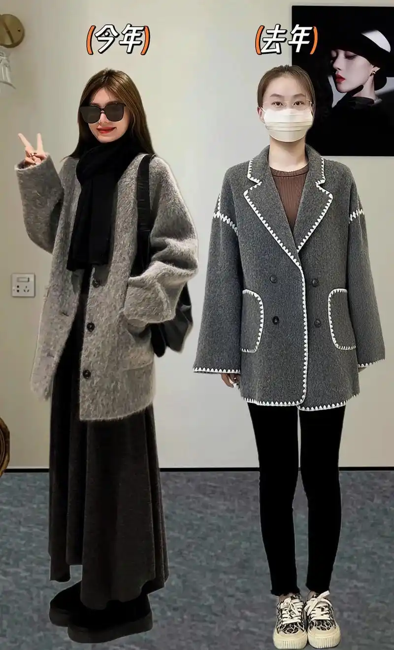 好温柔的收腰连衣裙搭配毛呢大衣