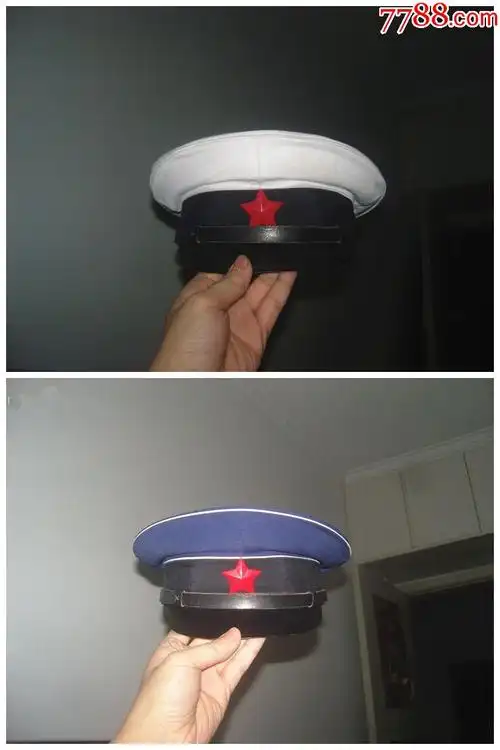 全新74式海军军官大檐帽1号一顶,蓝白帽罩/纸帽檐/铜帽扣/真皮风带