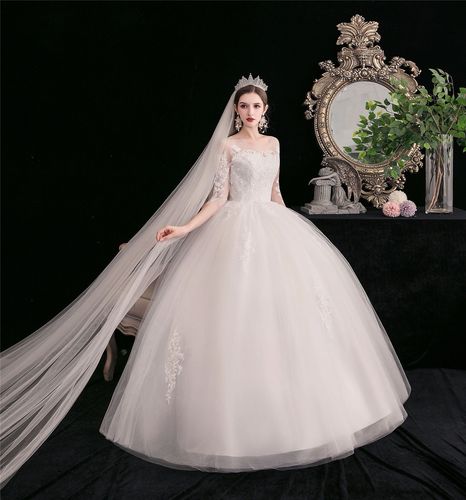 婚纱主婚2021新款新娘蕾丝超仙梦幻出门法式婚纱