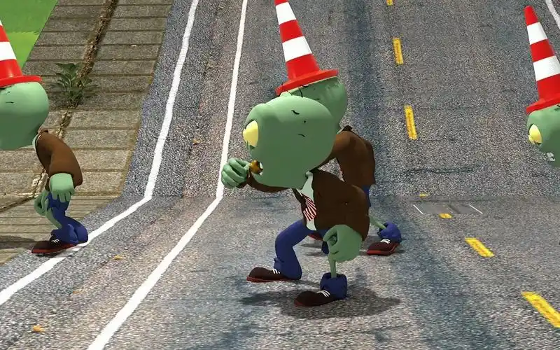 pvz植物大战僵尸游戏动画短片:路障僵尸小队出动 吓跑植物