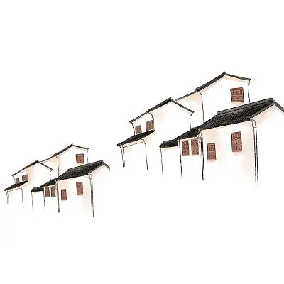 黑白水墨中国风建筑房屋瓦房png素材