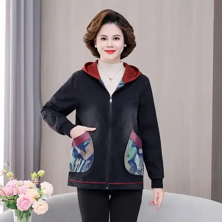 这款时尚中老年女装牛仔外套真的太好看了!