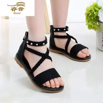 小学生的夏天凉鞋女平底女休闲儿童女童罗马鞋小孩112岁宝宝夏季罗马