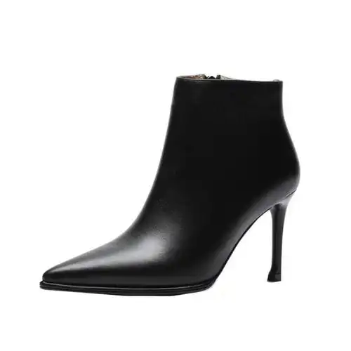 高跟鞋2020新款秋冬季细跟短靴女尖头真皮鞋春秋小跟裸靴单靴百搭