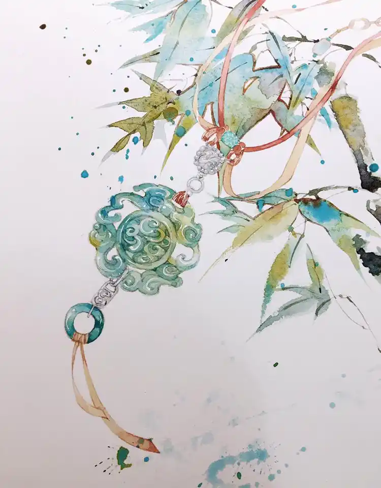 水彩手绘,超仙的古风物品,古风绣包