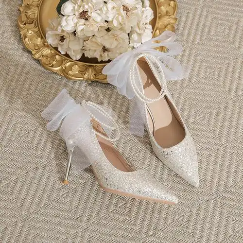 y5-x107尖头细跟浅口珍珠高跟鞋女鞋法式气质名媛婚鞋伴娘鞋-阿里巴巴