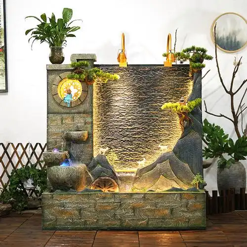 假山流水喷泉水幕墙流水墙屏风招财转运鱼池庭院造景装饰中式摆件