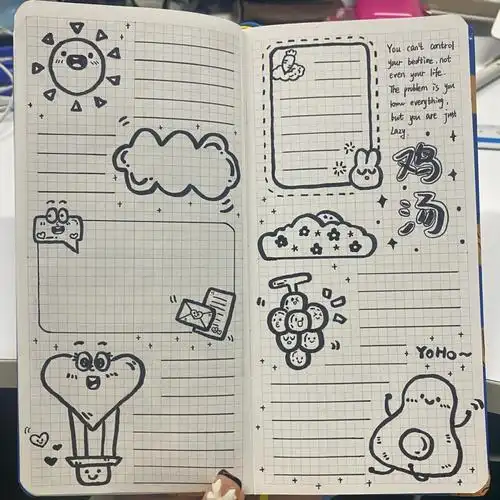 weeks手帐排版手绘黑白简笔画