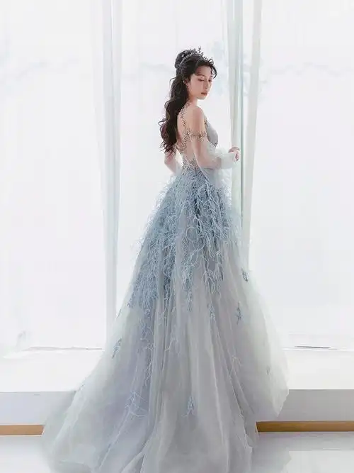 晚宴礼服女性2022新款 蓝色礼服裙轻奢名媛高端婚宴气质明星主持人 -