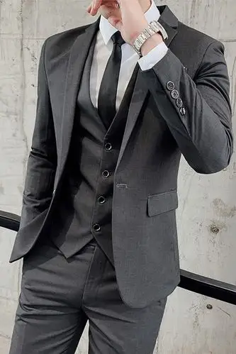 西装结婚商务三件套男男士时尚礼服休闲春秋纯色新款正装西服套装