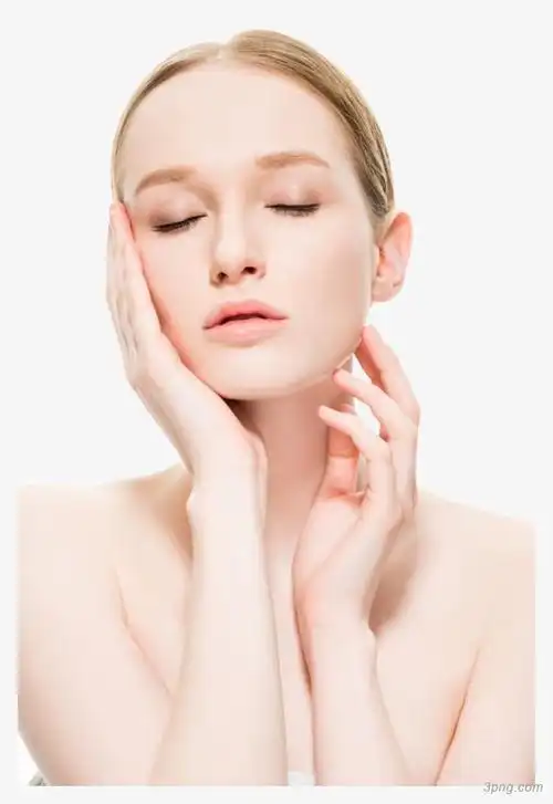 护肤品女模特手扶面颊png素材透明免抠图片-动植人物