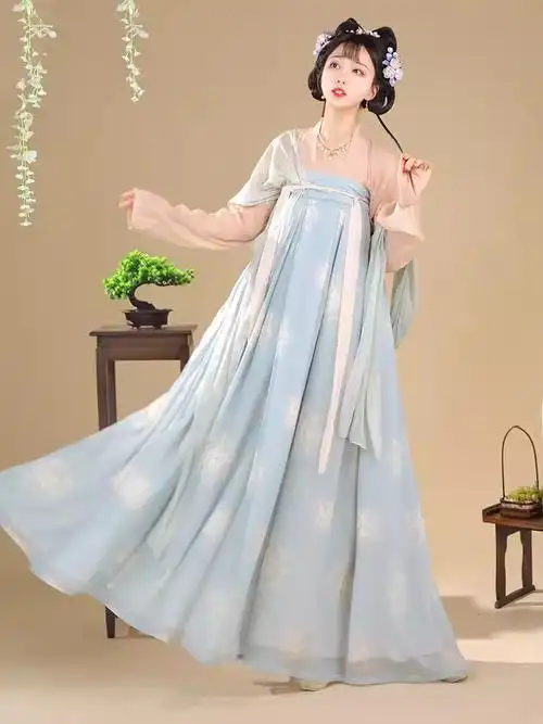 齐胸衫原创唐制汉服女复原款一片式裙印花中国风古装仙气春夏季