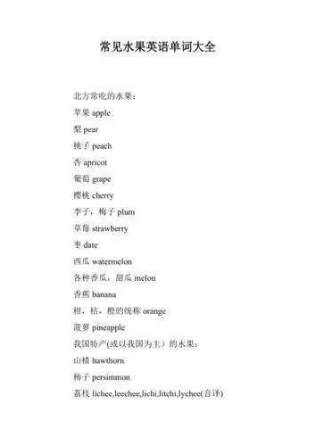 常见水果英语单词大全