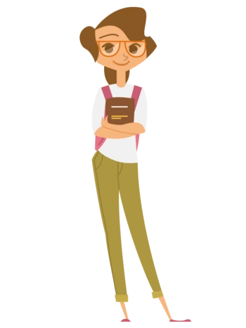 卡通手绘戴眼镜拿课本女孩