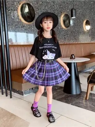 迪士尼(disney)女童库洛米jk裙子套装夏装网红小女孩学院风百褶裙儿童