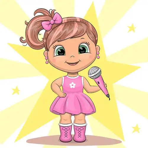 可爱的卡通女孩拿着麦克风唱歌.图片下载