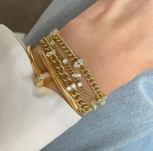 古巴链钻石手链经典叠戴