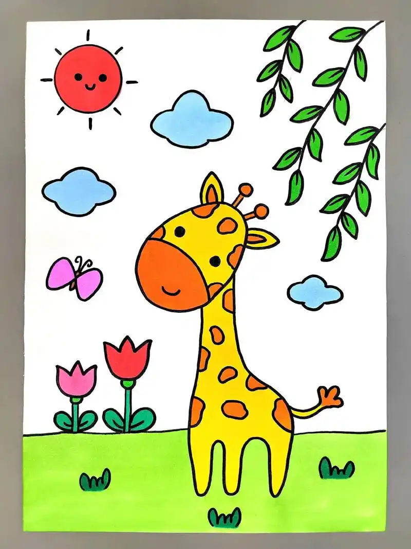 一起来画可爱的长颈鹿吧,简单易学,快来试试吧#长颈鹿简笔画  - 抖音