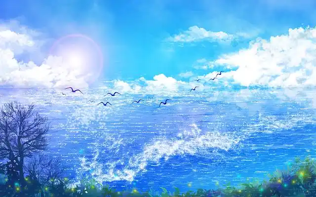 夏天海边唯美蓝色清爽插画