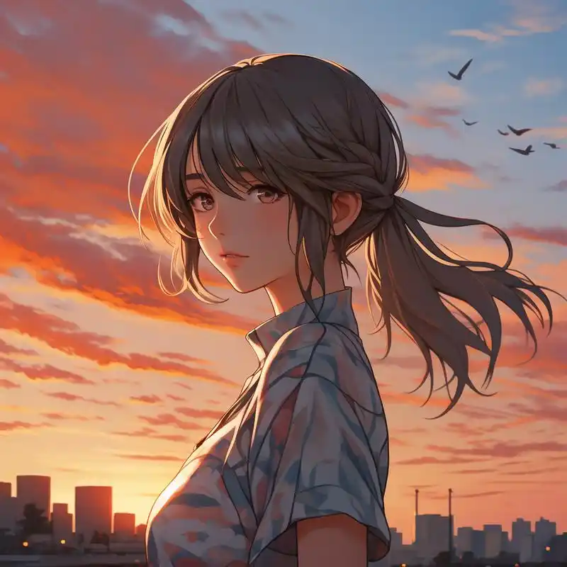 93日落下的女生头像99 日落时分,阳光柔和,映照出女生的温婉与